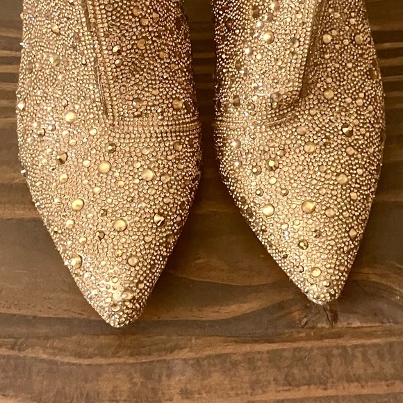 Betsey Johnson Cady Gold Rhinestone Boots 9 Holiday Party Night Out - Picture 4 of 6